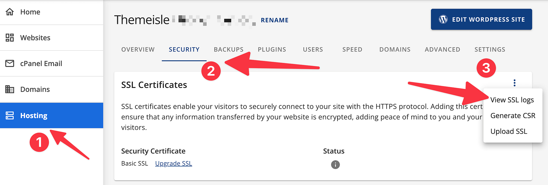 Bluehost ve el estado SSL