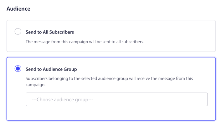 Sélectionnez le groupe d'audience pour les notifications push RSS