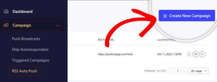 Nuova campagna push automatico RSS