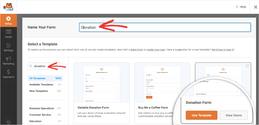 Modello del modulo per la donazione