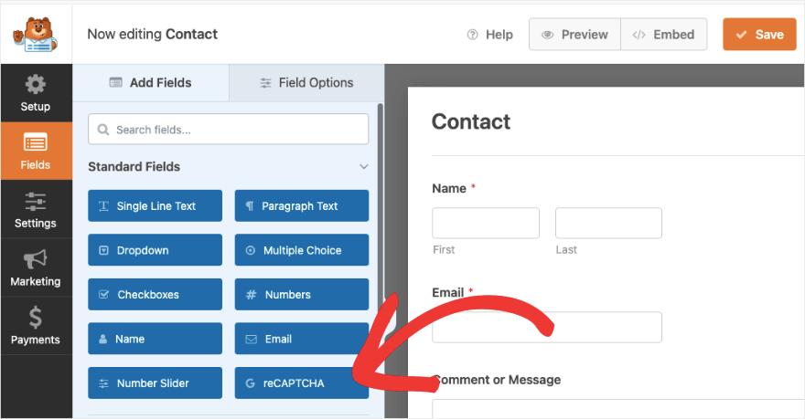 reCAPTCHA في WPForms