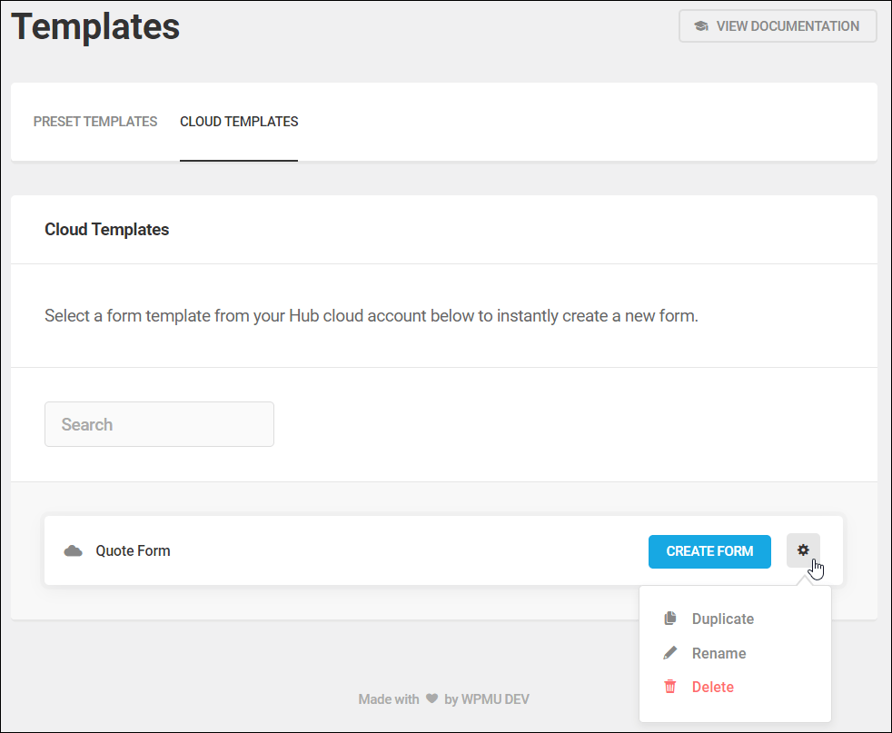 Guia Cloud Templates - Criação de formulário de modelo personalizado.