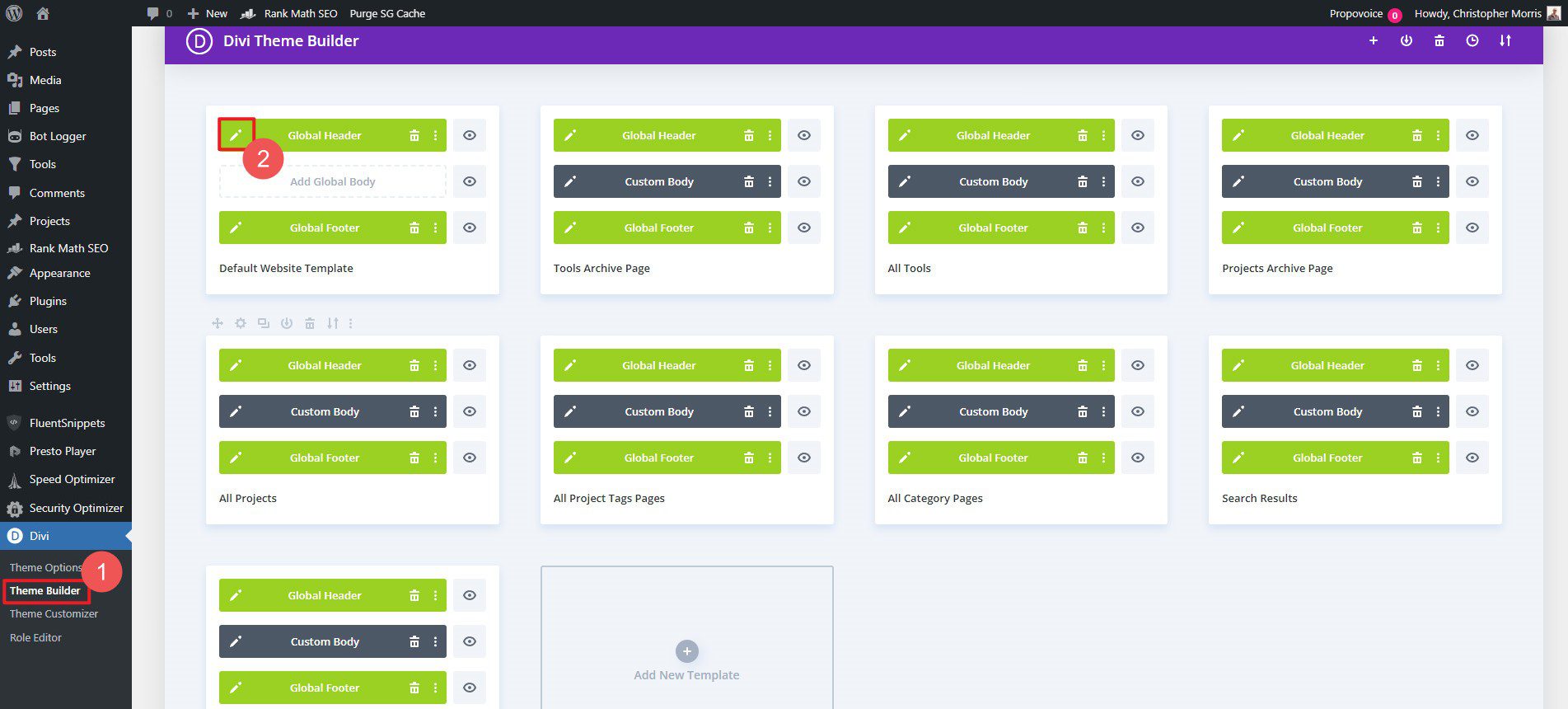 Come modificare l'intestazione del generatore di temi in Divi - Passaggi 1-2