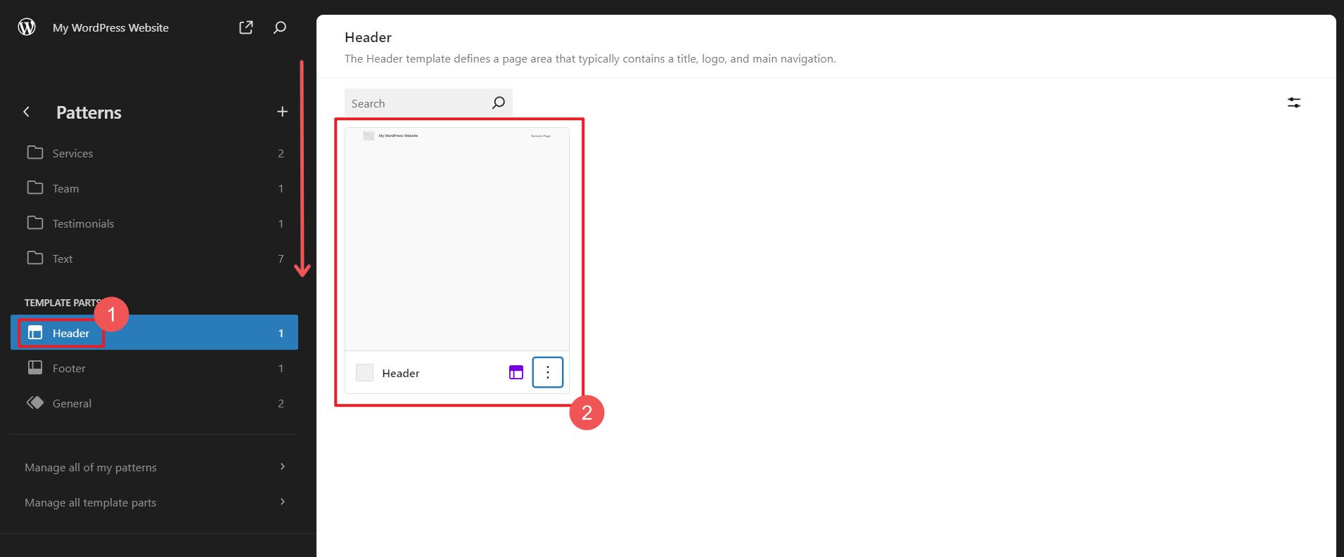 วิธีแก้ไขส่วนเทมเพลต WP FSE - ขั้นตอนที่ 4-5