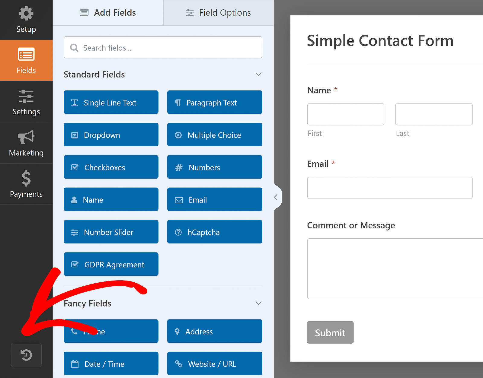 form revision button