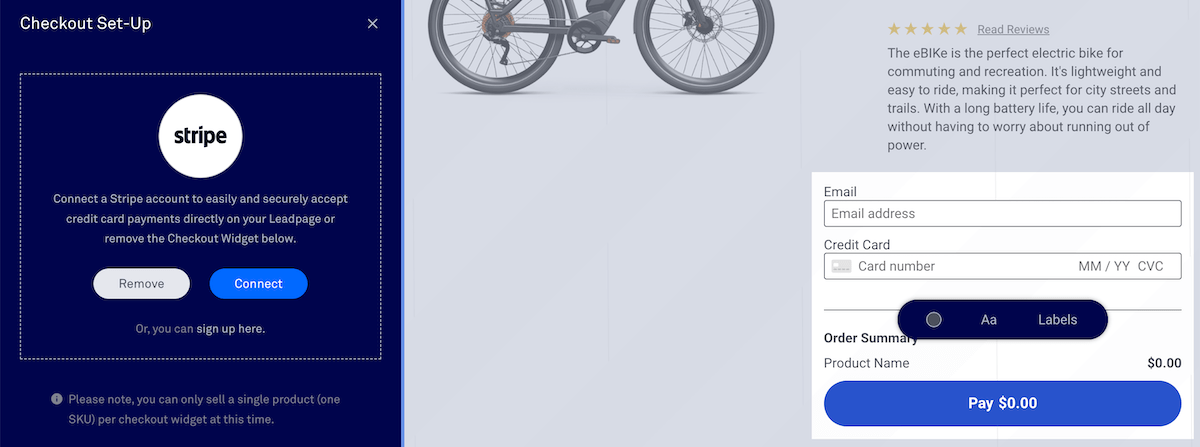 Aggiungi un modulo di pagamento alla tua pagina di destinazione per accettare il pagamento tramite Stripe direttamente sulla tua pagina.