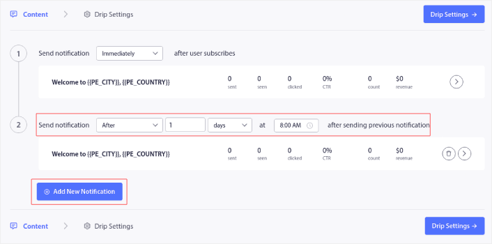 Crea un drip di notifiche push per il cross-selling