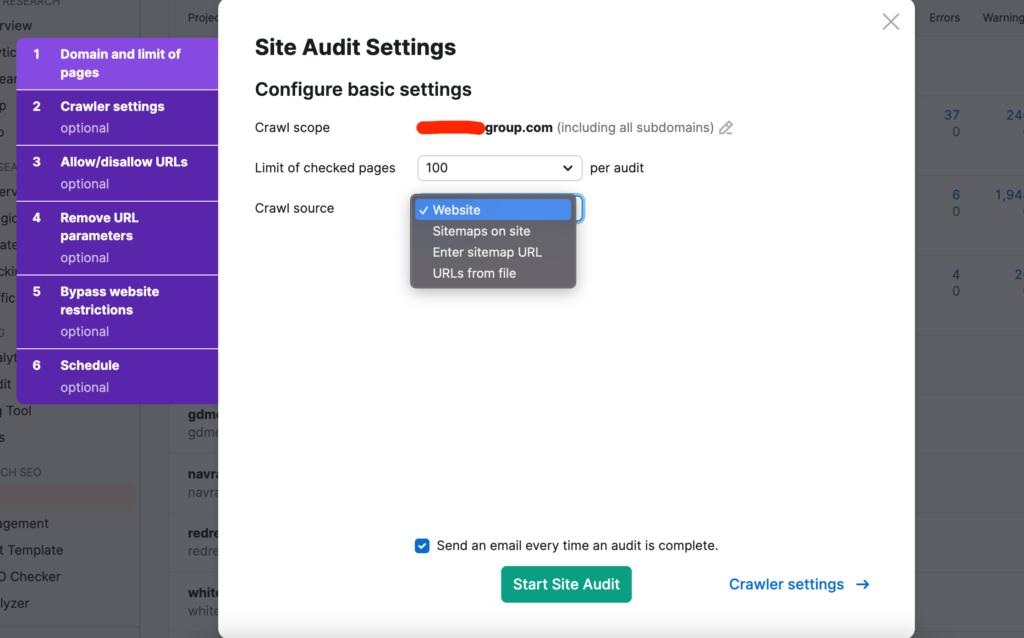 Ini adalah Screenshot Menambahkan Popup Audit SEMRush