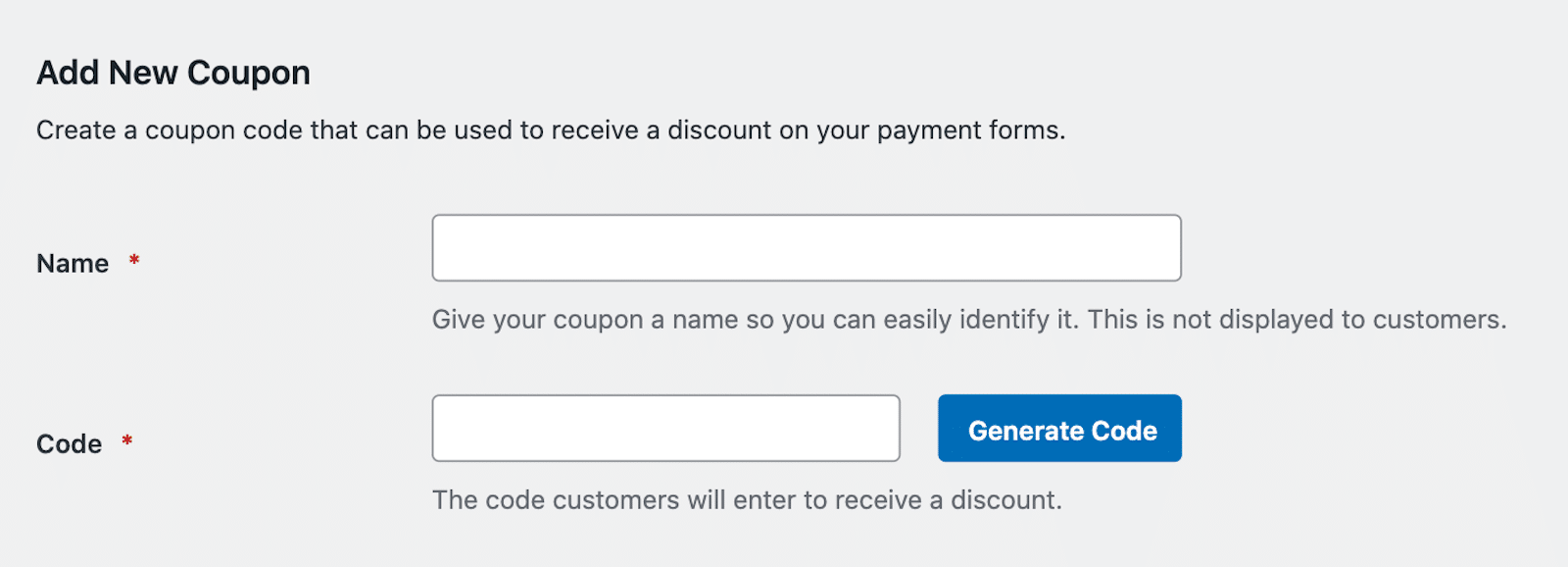 Creating a new coupon with a name and code