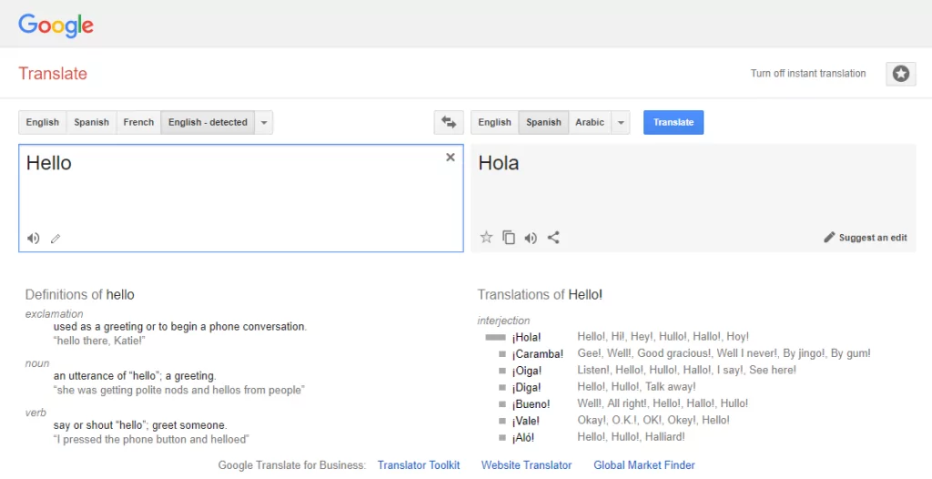 Actualizare 2016 a istoricului google translate