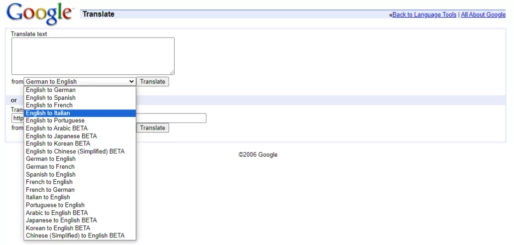 riwayat terjemahan google versi 2006