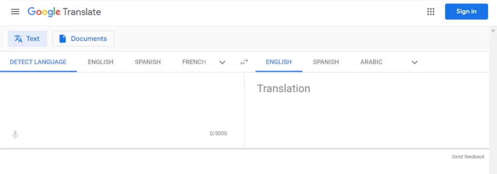 Version des Google Translate-Verlaufs 2020