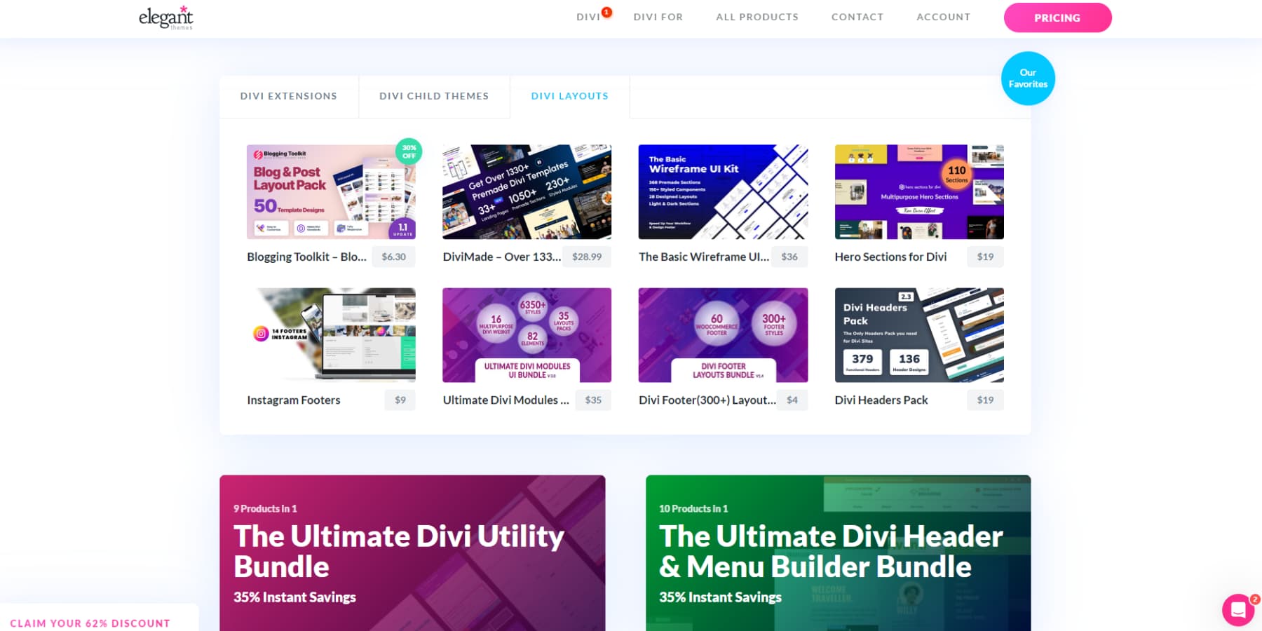 Divi Marketplace'in ekran görüntüsü