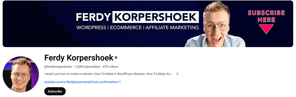 Канал Ferdy Korpershoek на YouTube с обучающими видеороликами по WordPress