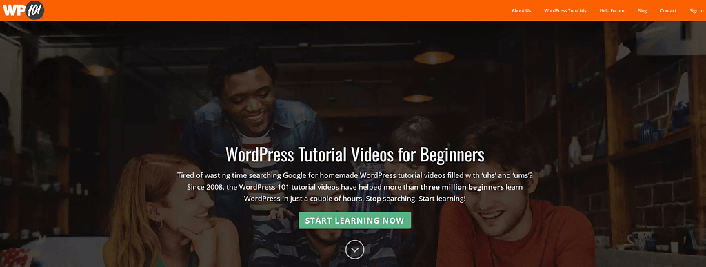 Beranda video pelatihan WP101 WordPress