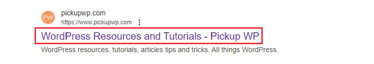 مثال على عنوان موقع الويب Pickup WP