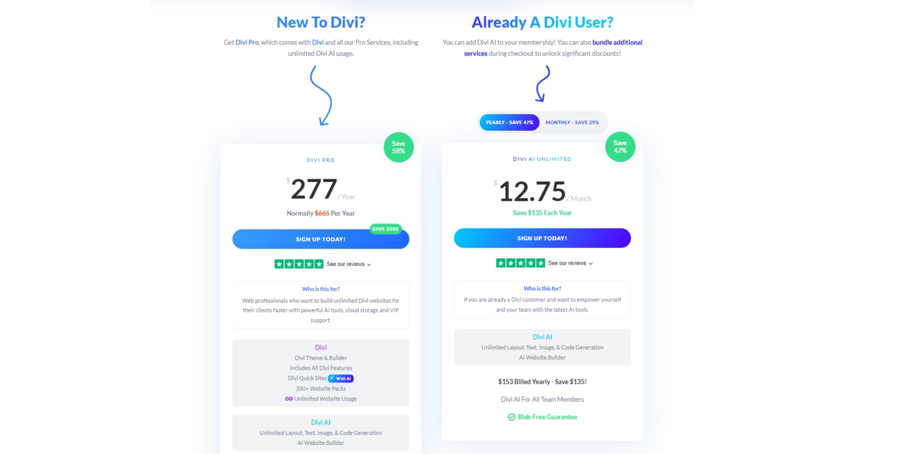 لقطة شاشة لسعر الخصم الخاص بـ Divi AI