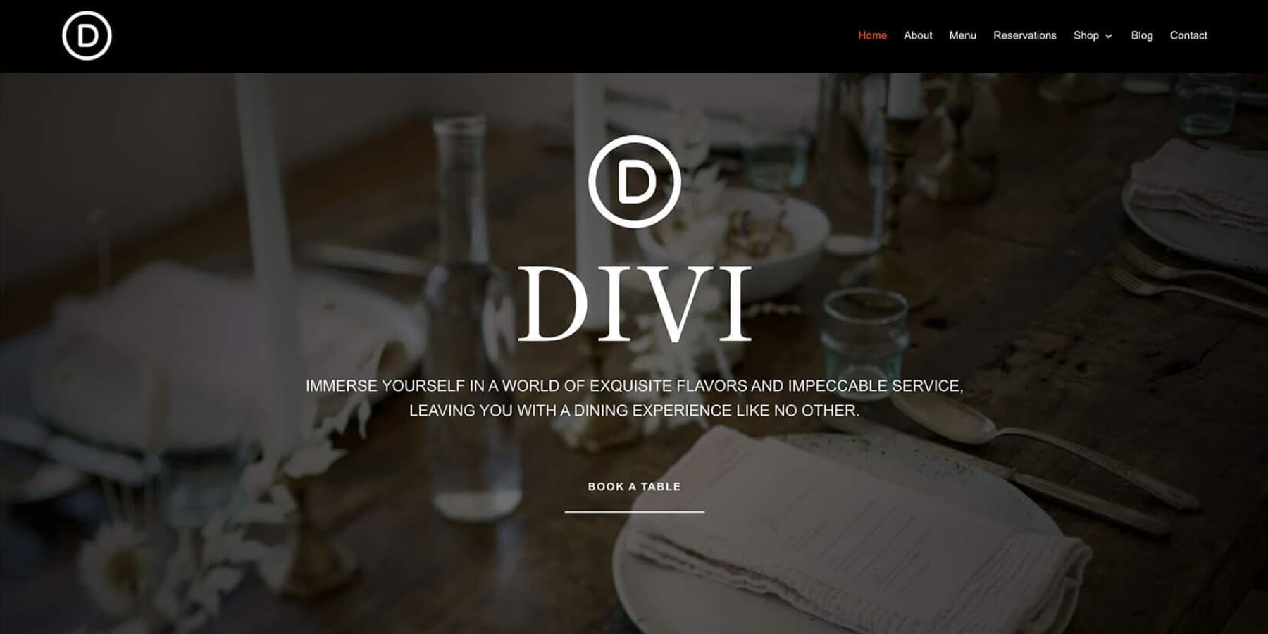 Divi Quick Sites 餐廳入門範本的螢幕截圖