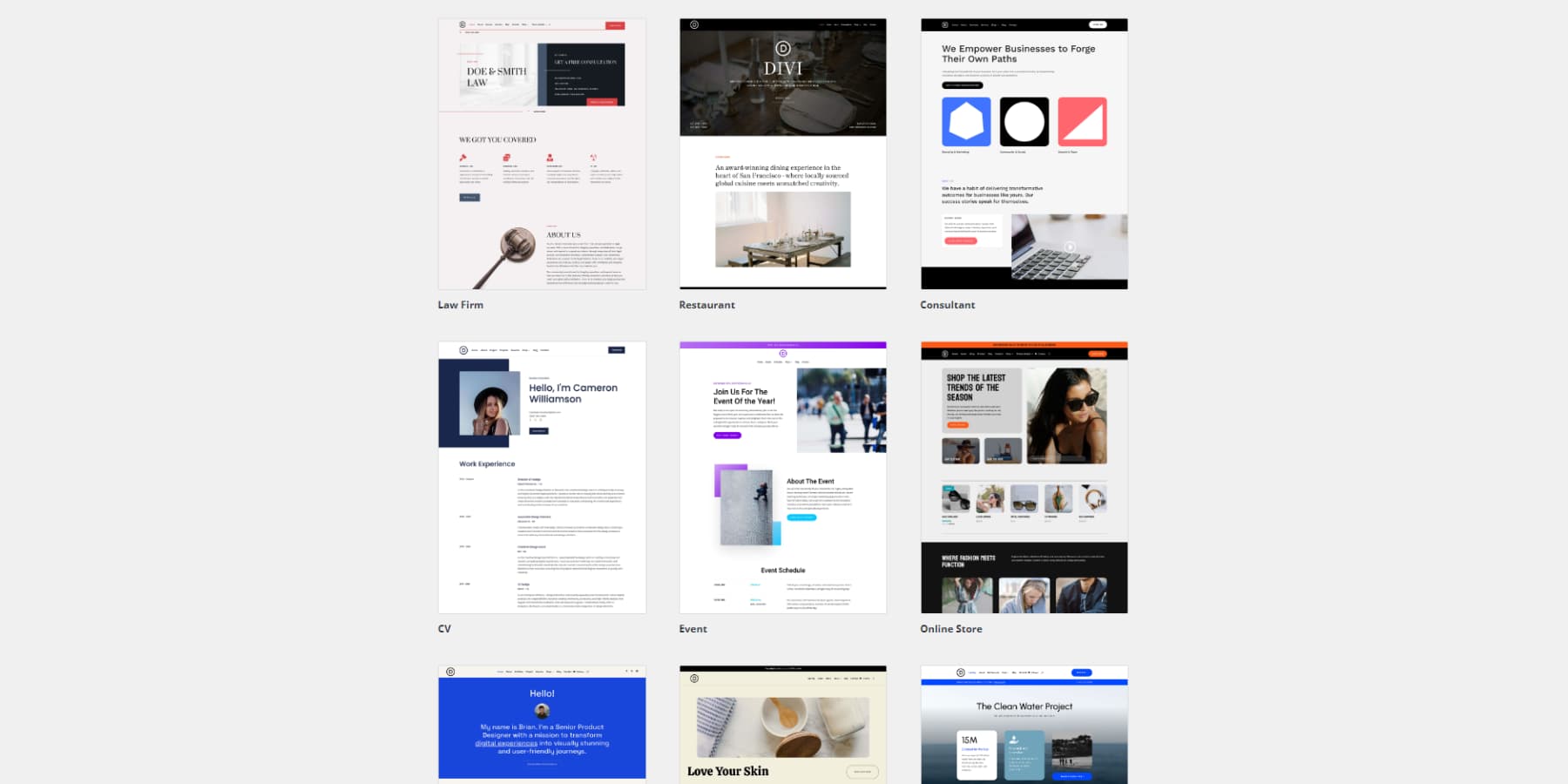 Divi Quick Sites 的作品集入门模板的屏幕截图