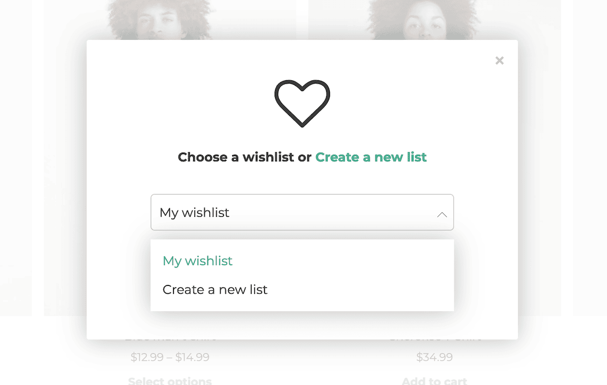 Die Option, ein Produkt zu mehreren Wunschlisten innerhalb eines WooCommerce-Wunschlisten-Plugins hinzuzufügen.