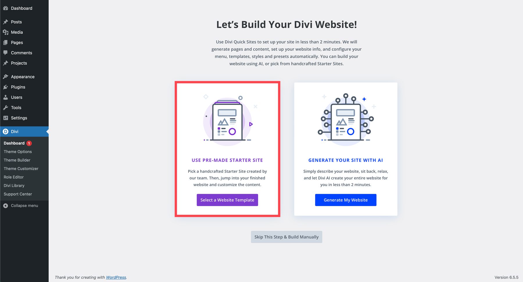 Site inicial sem fins lucrativos para Divi