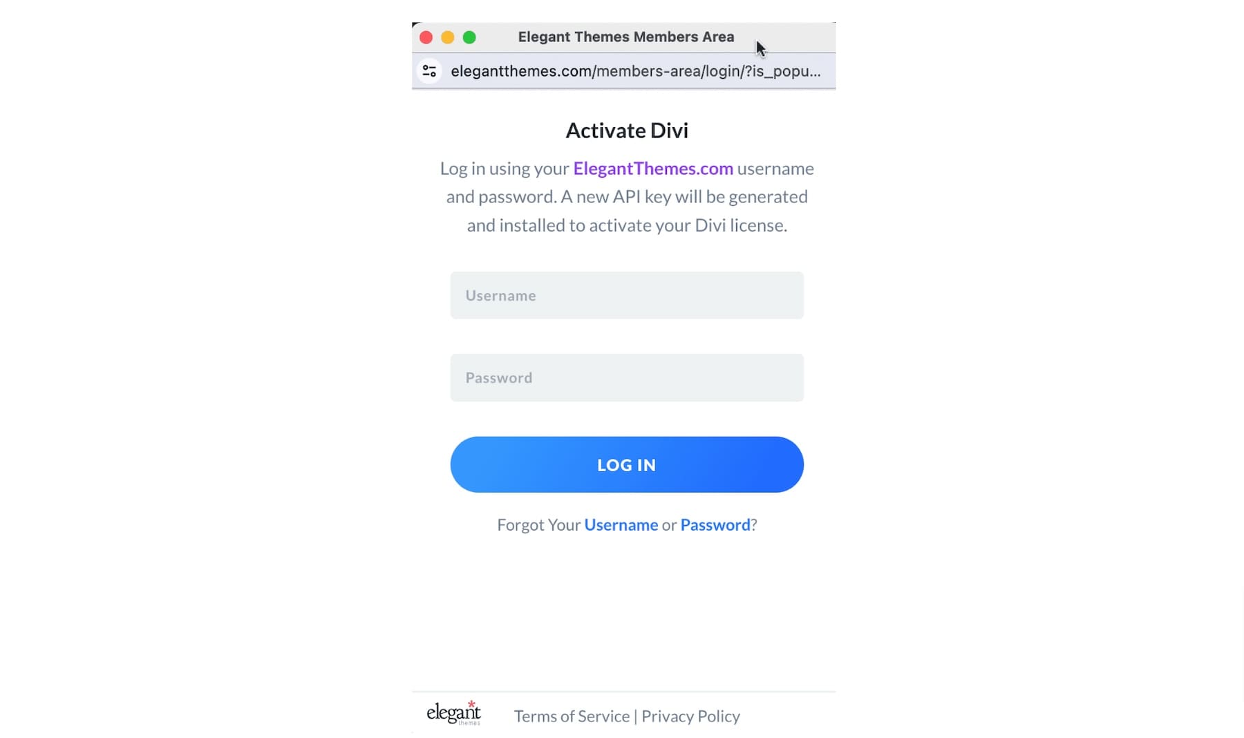 divi 登入詳細資訊以啟動許可證