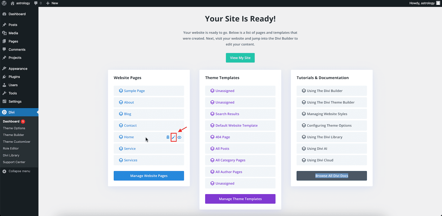 survolez les pages pour afficher l'icône en forme de crayon permettant de modifier les pages