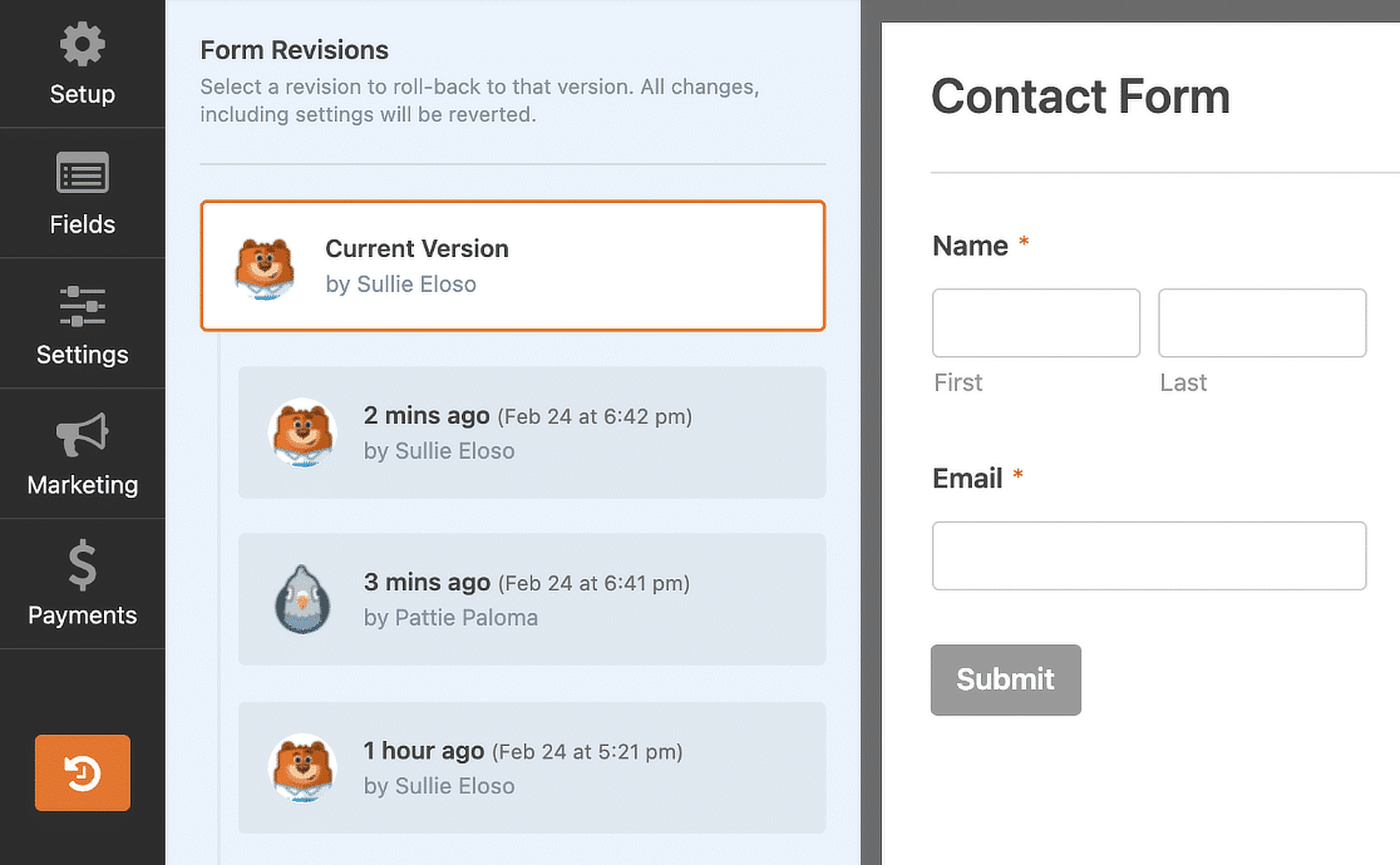 form revisions panel