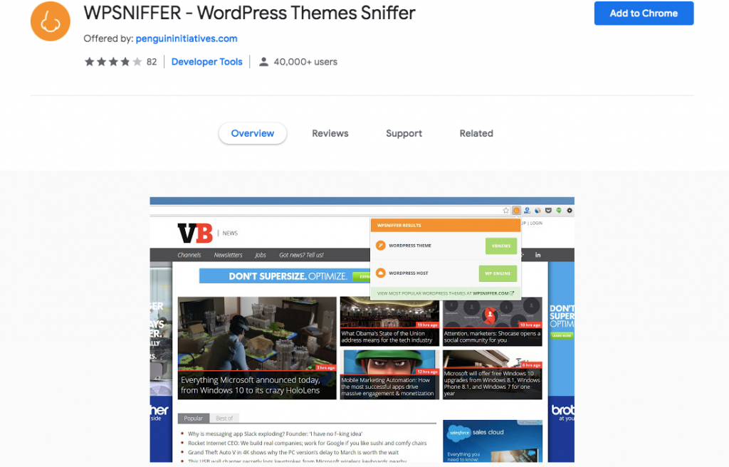 ส่วนขยาย WP Sniffer Chrome