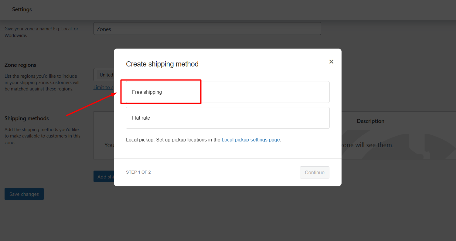 pilih pengiriman gratis sebagai metode pengiriman di WooCommerce