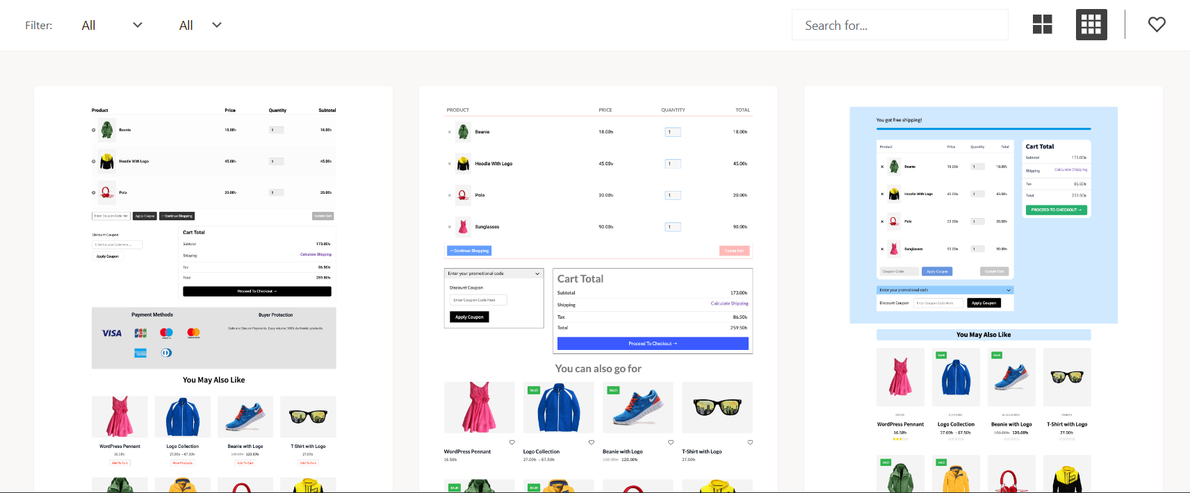 Шаблоны страниц корзины WooCommerce