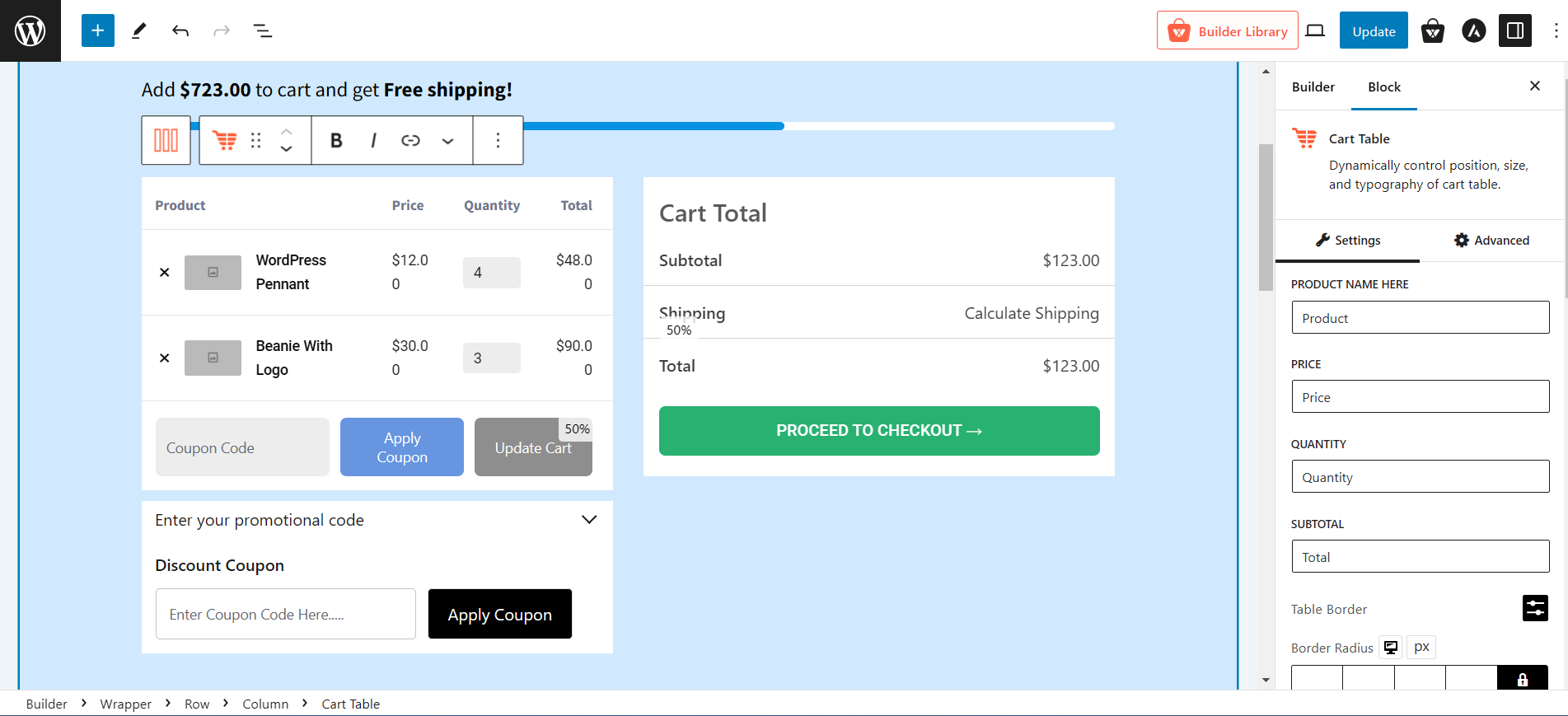 Configurações da página do carrinho WooCommerce