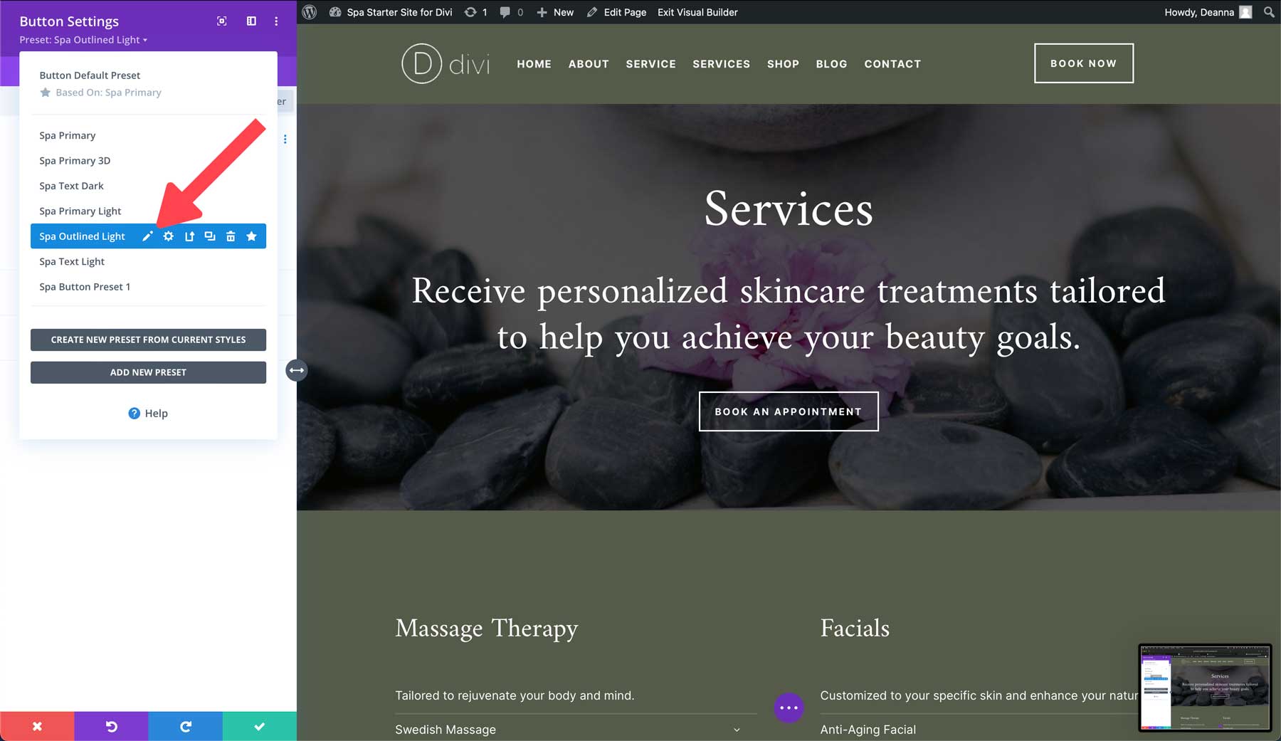 Site de start spa pentru Divi