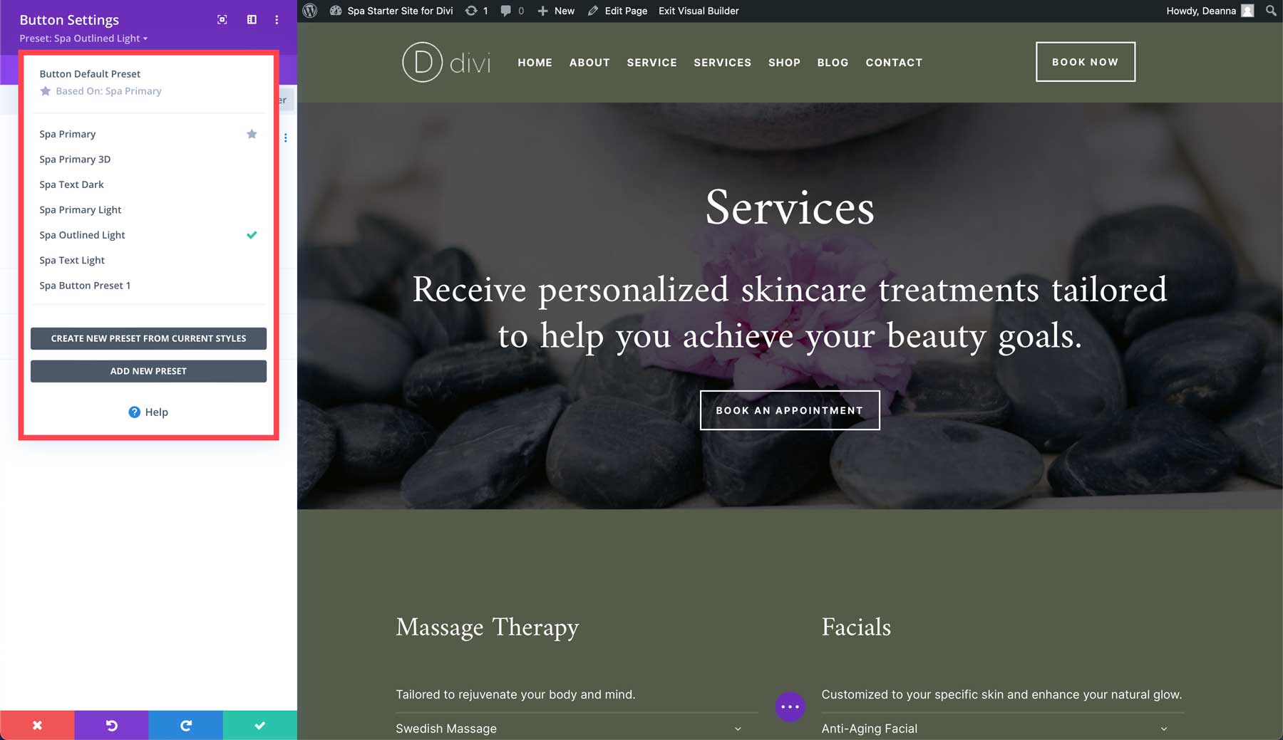 Site de start spa pentru Divi