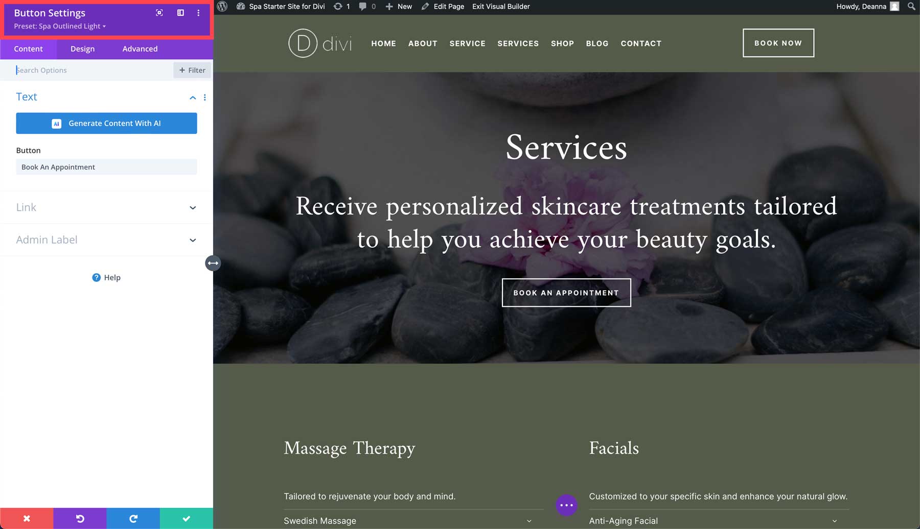 Site de start spa pentru Divi