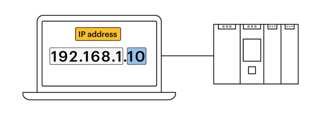 illustrazione di un laptop con un indirizzo IP sullo schermo