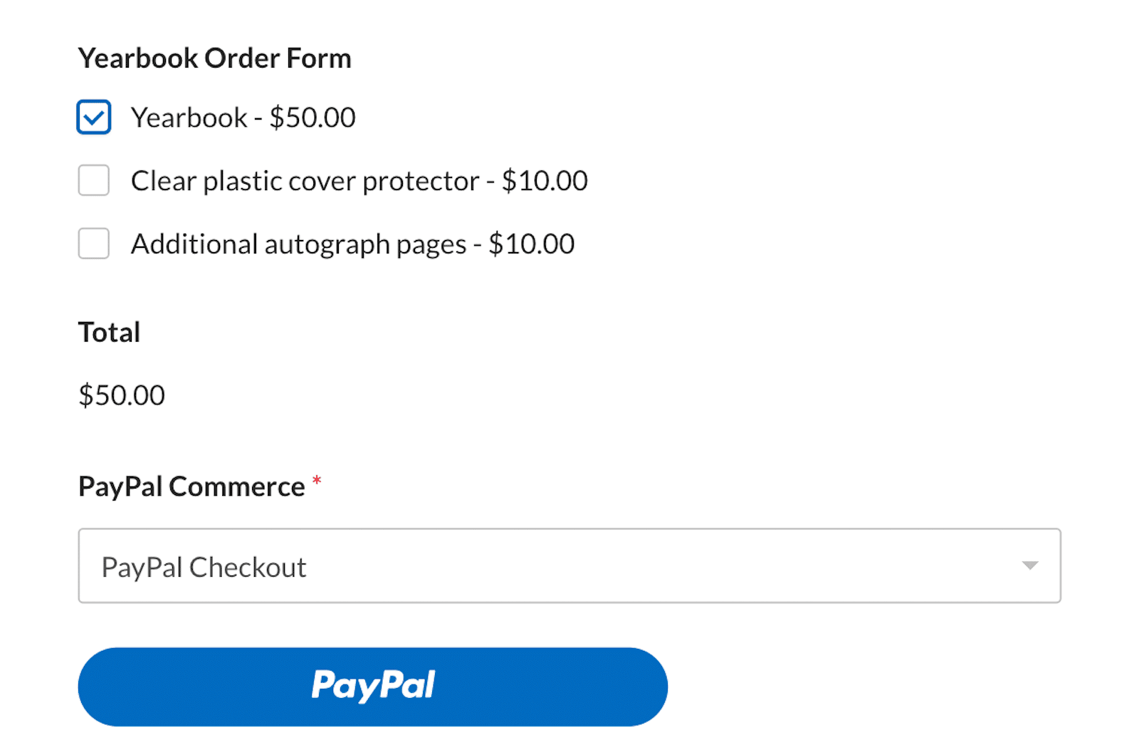 Using the yearbook order form on your educational website