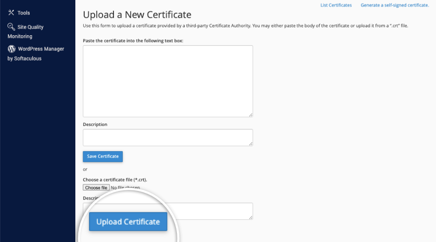 Încărcați certificat SSL