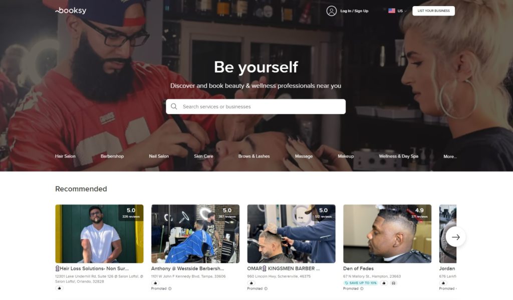 Booksy, eine Website zur Terminbuchung für Schönheitsdienstleistungen.