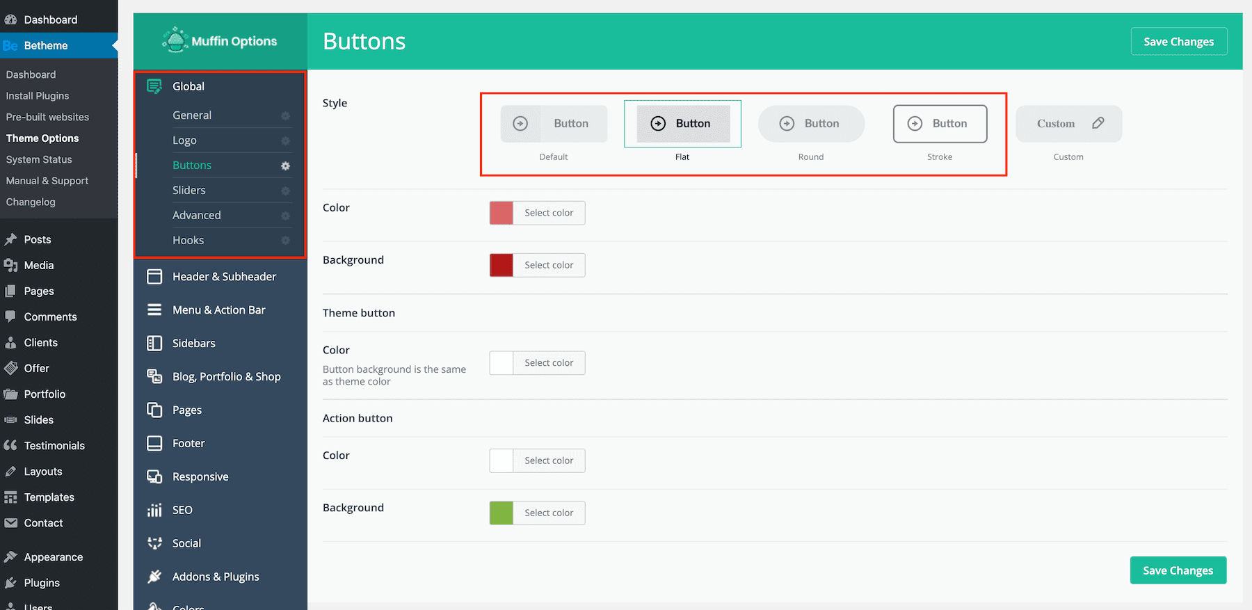 opzioni di betheme per le impostazioni globali