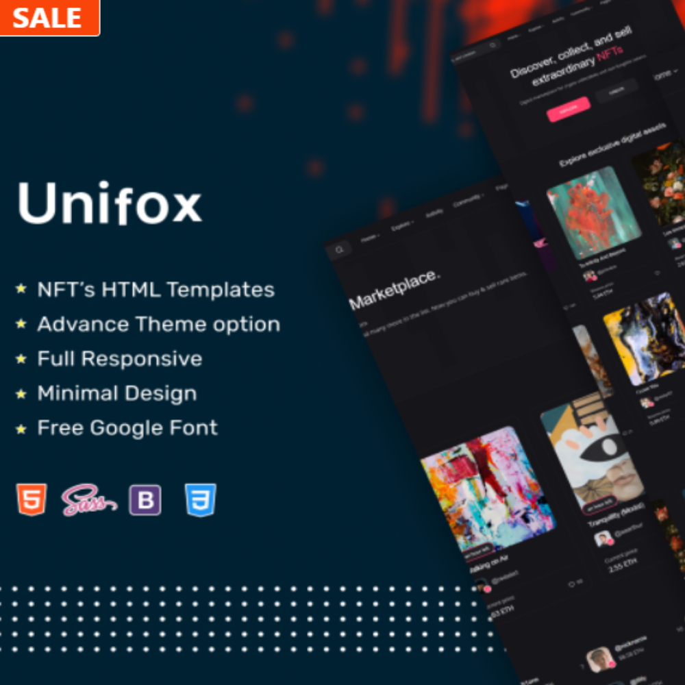 Szablon witryny internetowej NFT Marketplace — unifox