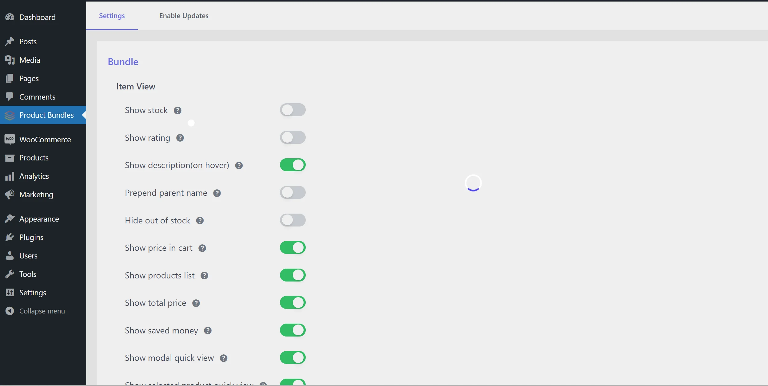 La página de Configuración del complemento Paquetes de productos WooCommerce.