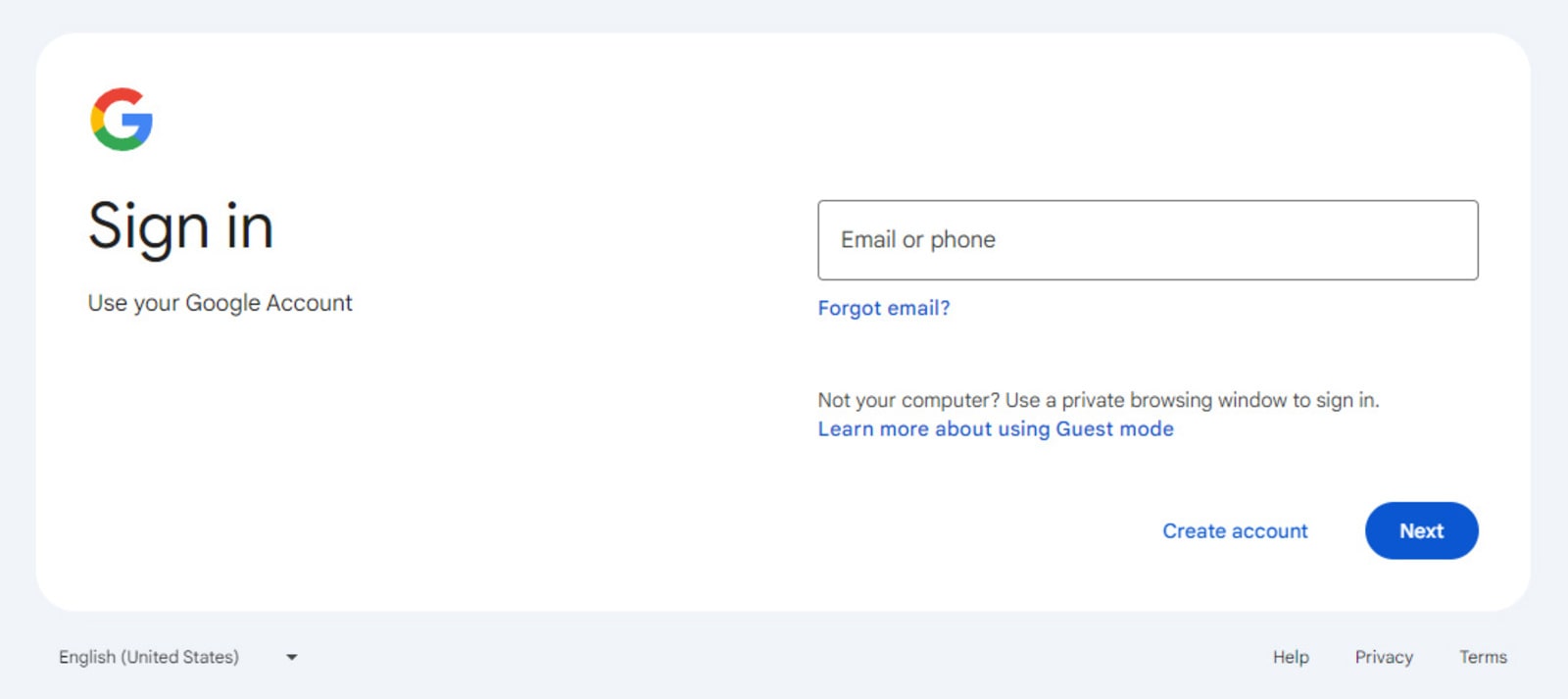 ภาพการลงชื่อเข้าใช้ Gmail สำหรับผู้ที่สนใจสร้างการประชุม Zoom