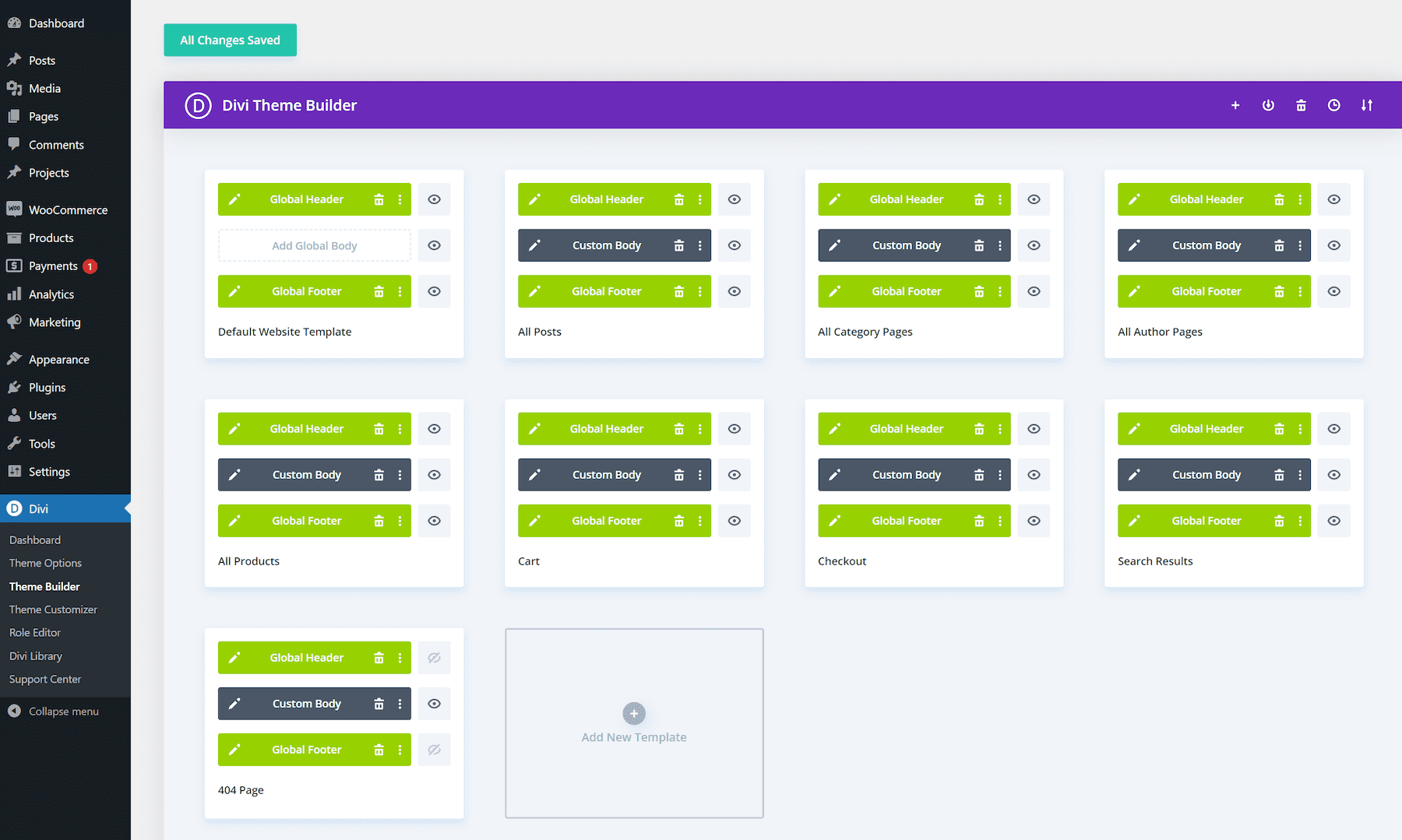 modèles de création de thèmes Divi