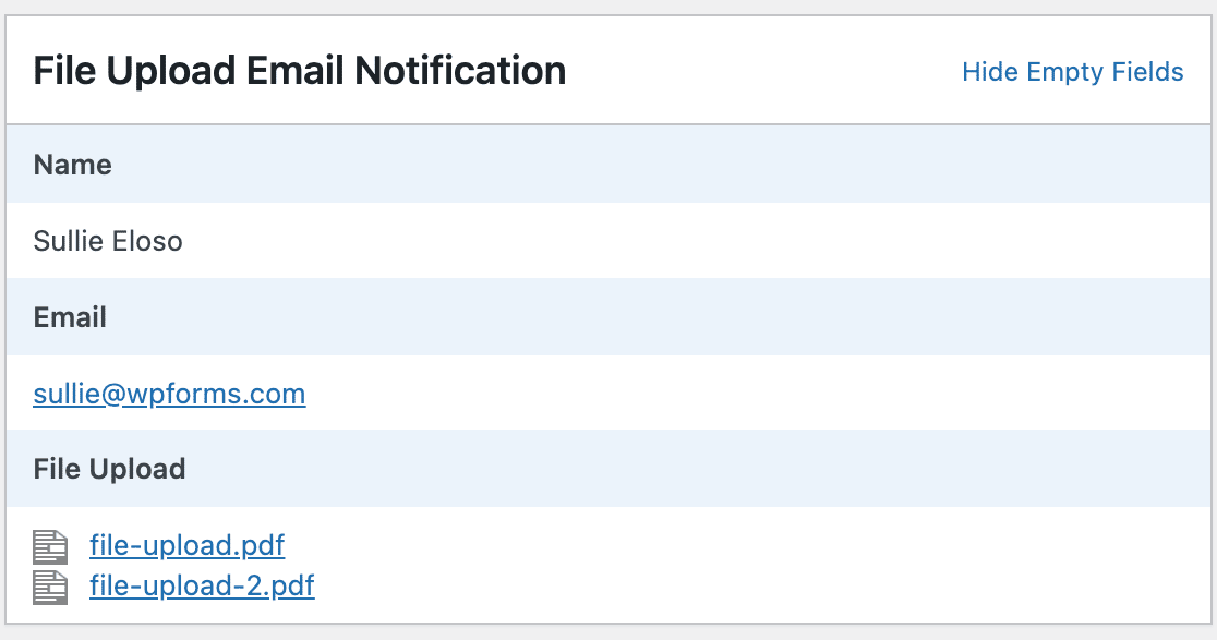 A form entry with multiple file uploads