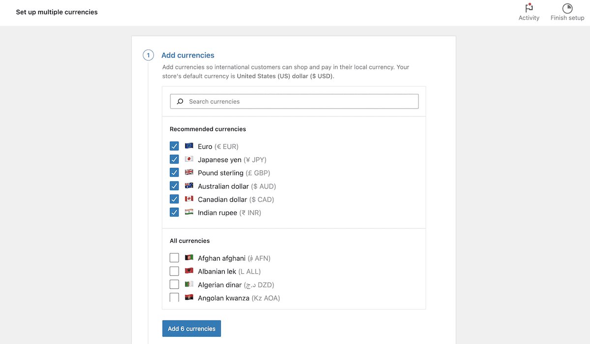 การตั้งค่าหลายสกุลเงินภายใน WooPayments