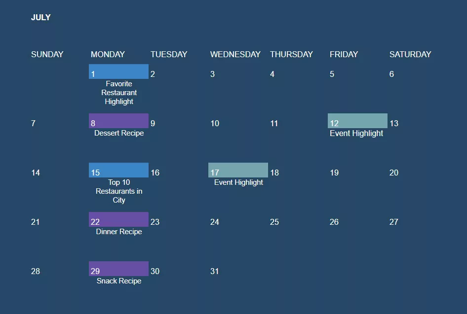 calendrier de contenu pour un exemple de blog international