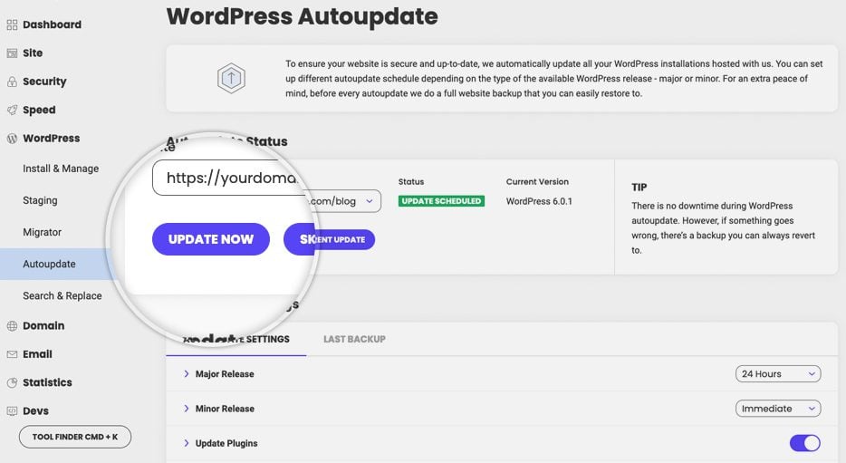 wp-autoupdates para núcleo e plugins com SiteGround