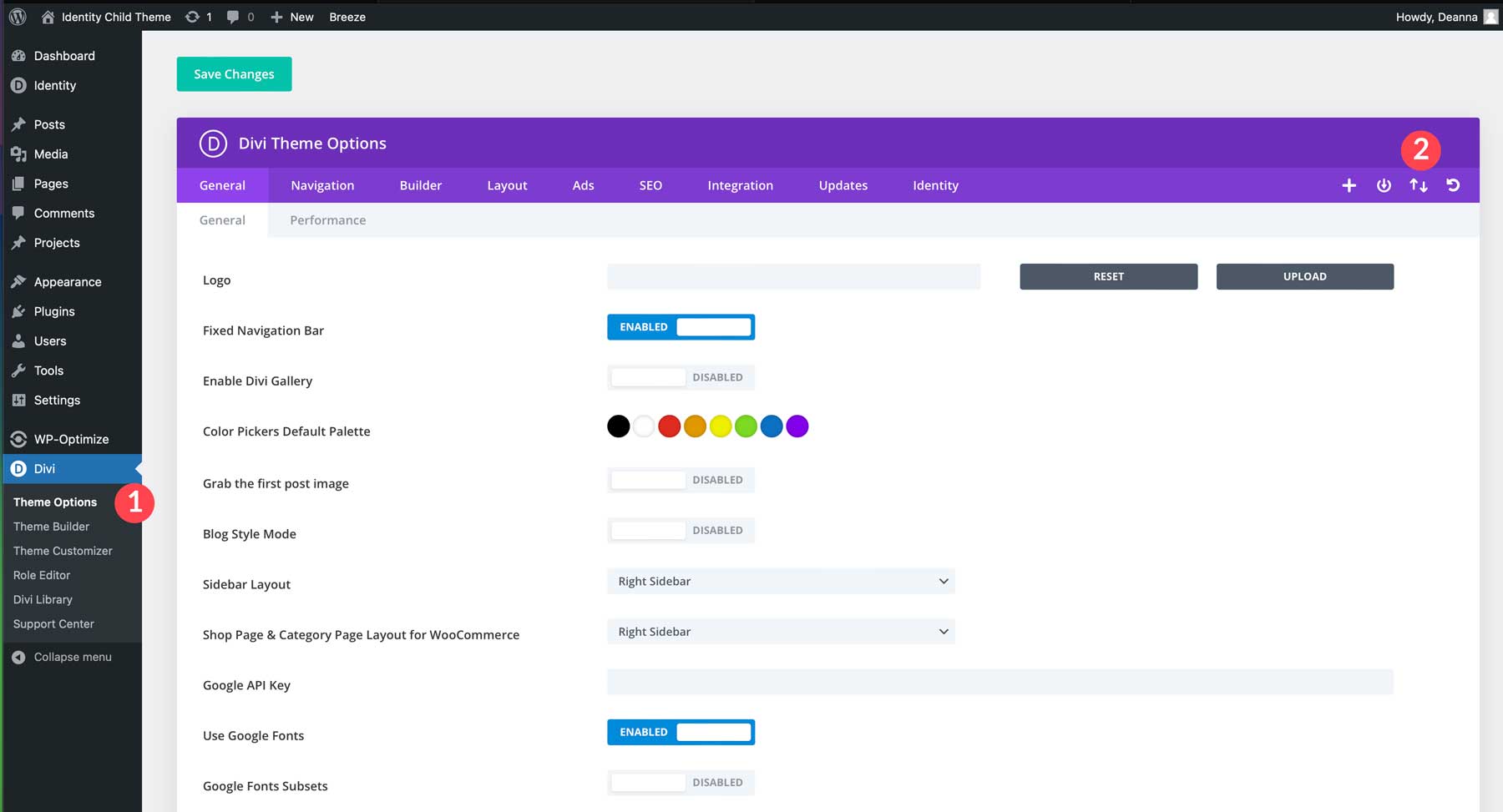 Options du thème Divi