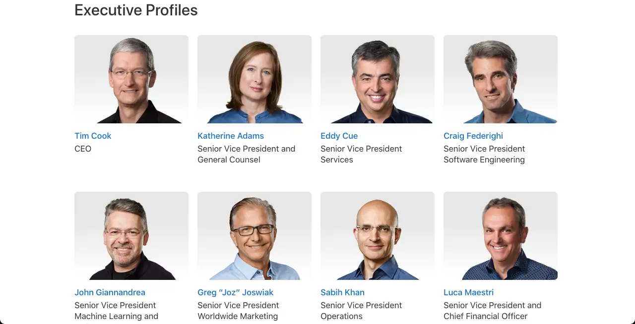 Apple's meet the team page